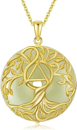 Jade Tree of Life Necklace 14k Gold Plated Sterling Silver Celtic Family Tree Jewelry Birthday Mothers Day Christmas Gifts for Women Mom Her