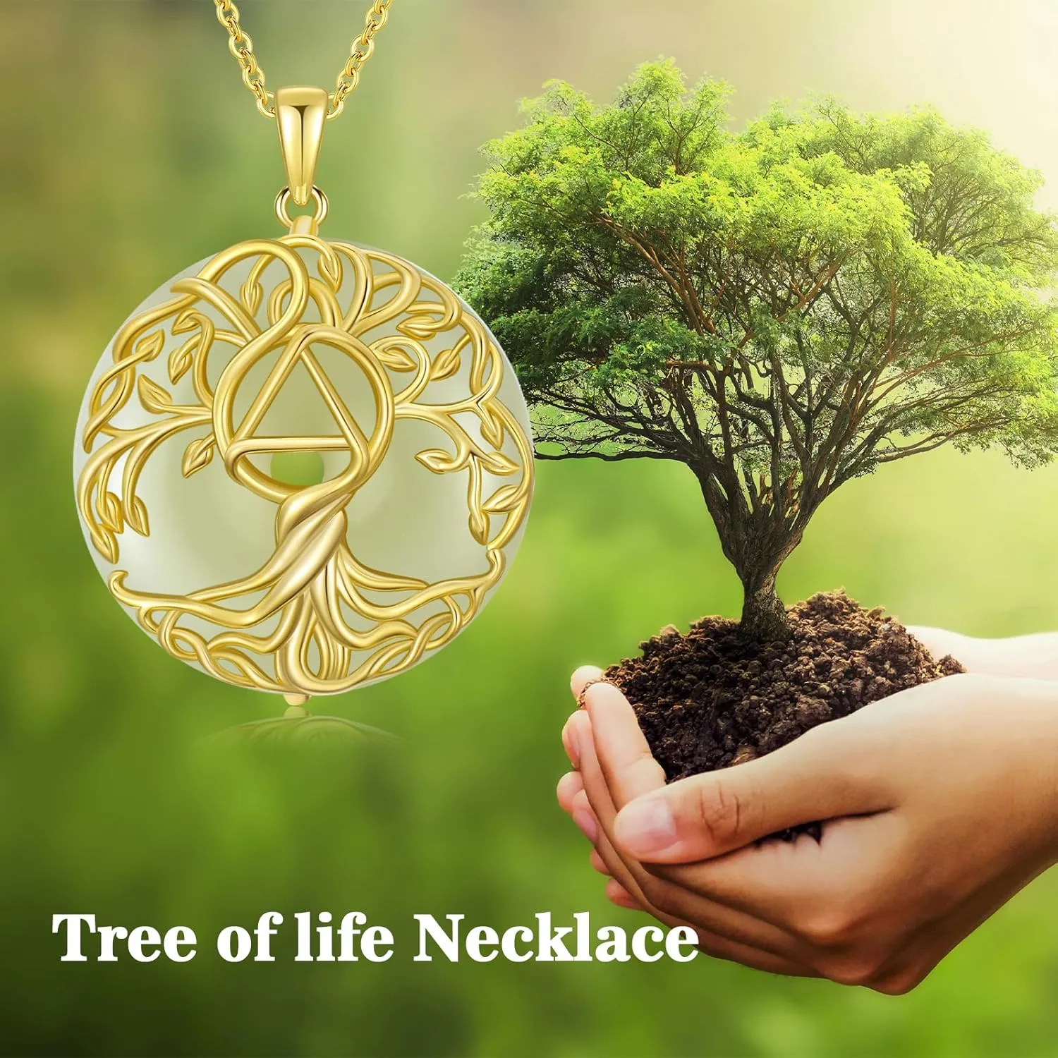 Jade Tree of Life Necklace 14k Gold Plated Sterling Silver Celtic Family Tree Jewelry Birthday Mothers Day Christmas Gifts for Women Mom Her