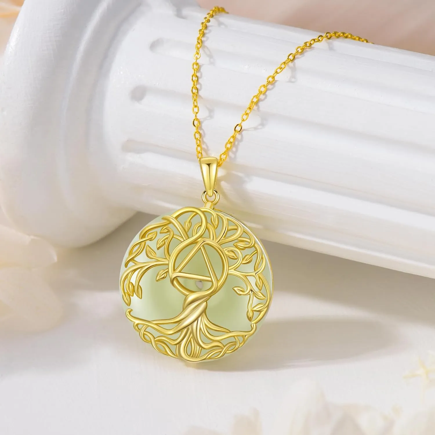 Jade Tree of Life Necklace 14k Gold Plated Sterling Silver Celtic Family Tree Jewelry Birthday Mothers Day Christmas Gifts for Women Mom Her