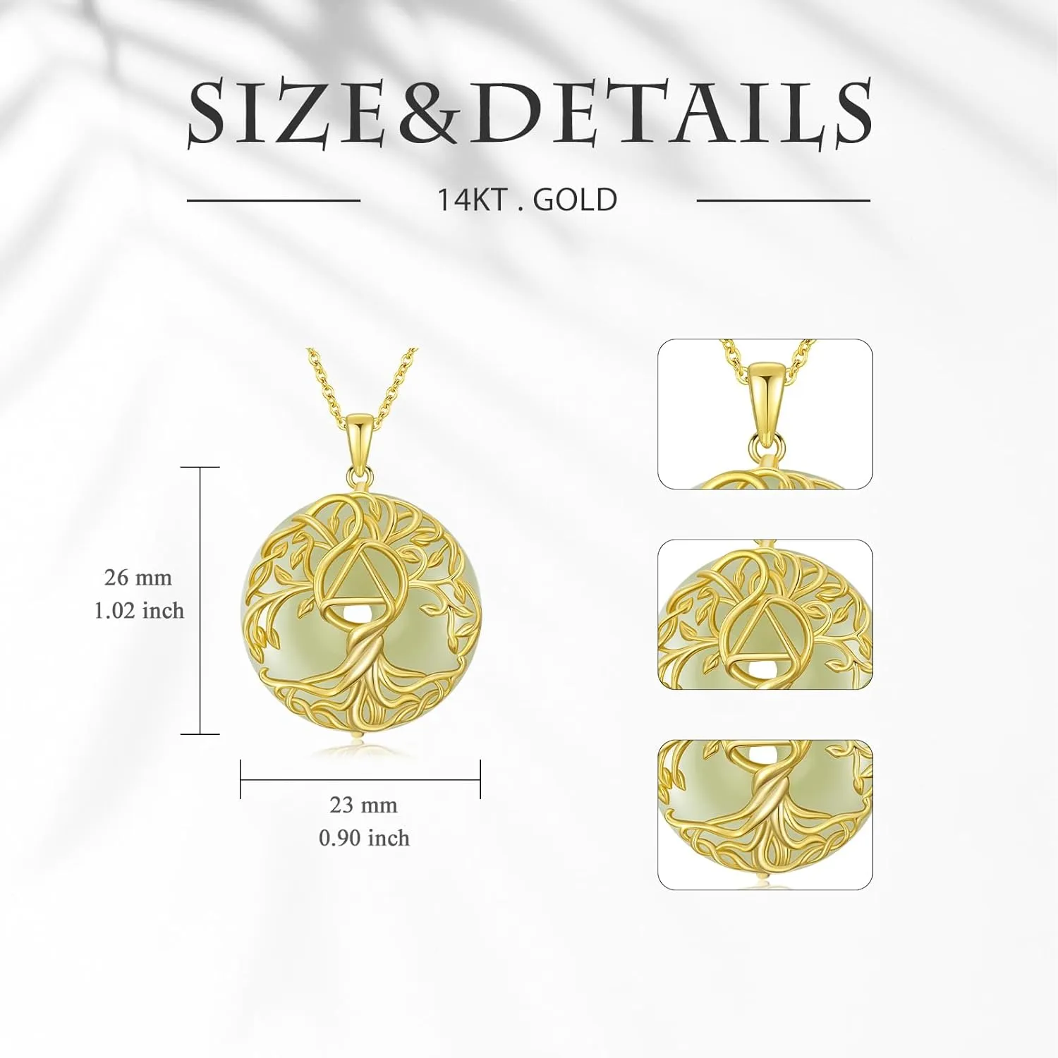 Jade Tree of Life Necklace 14k Gold Plated Sterling Silver Celtic Family Tree Jewelry Birthday Mothers Day Christmas Gifts for Women Mom Her