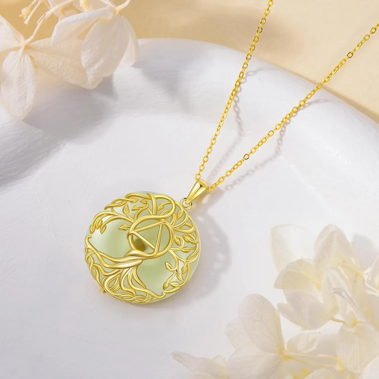 Jade Tree of Life Necklace 14k Gold Plated Sterling Silver Celtic Family Tree Jewelry Birthday Mothers Day Christmas Gifts for Women Mom Her