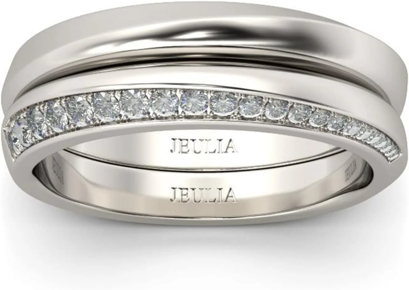 Jeulia Sterling Silver Couple Rings for His and Her Stylish Design Round Cut Matching Anniversary Wedding Diamond Ring Band Engraving Jewelry Set Valentine Day with Gift Box