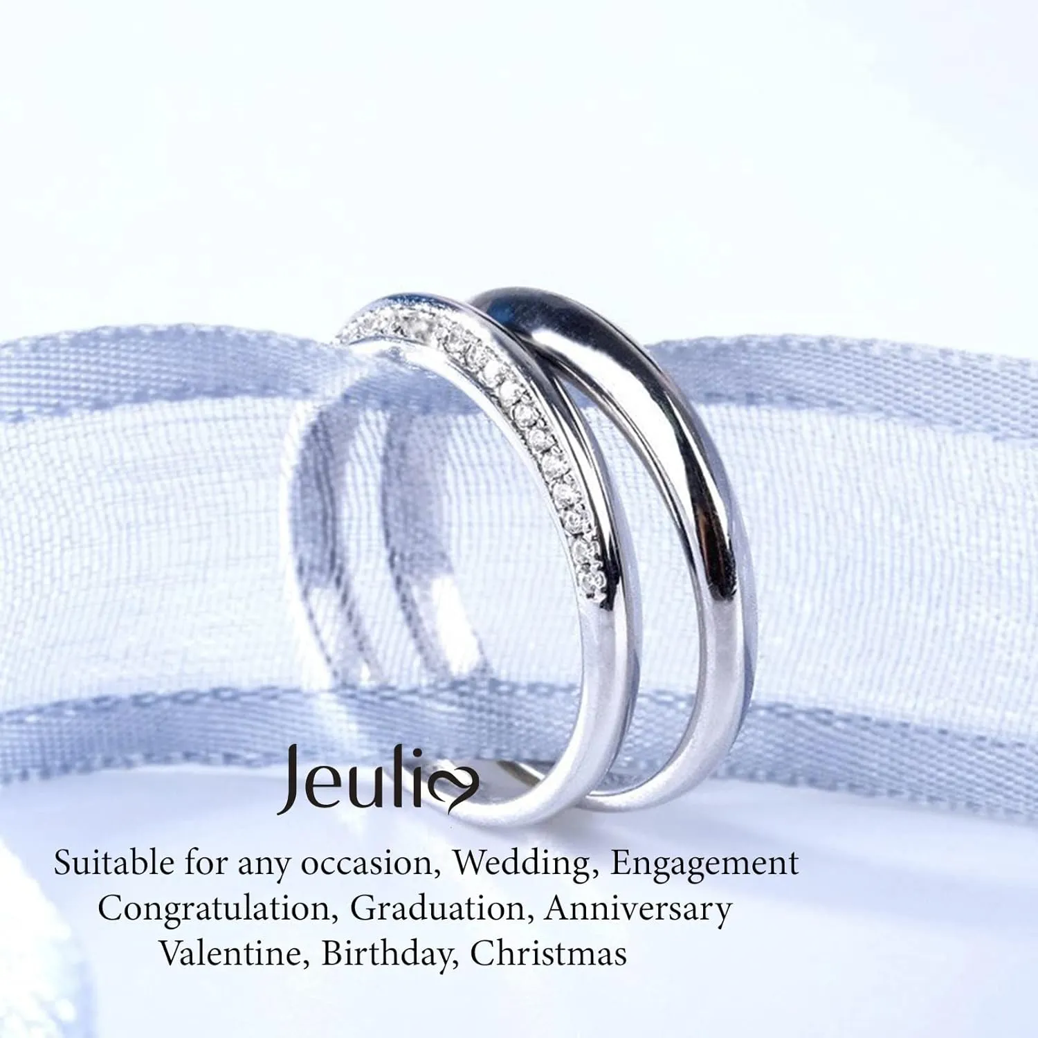 Jeulia Sterling Silver Couple Rings for His and Her Stylish Design Round Cut Matching Anniversary Wedding Diamond Ring Band Engraving Jewelry Set Valentine Day with Gift Box