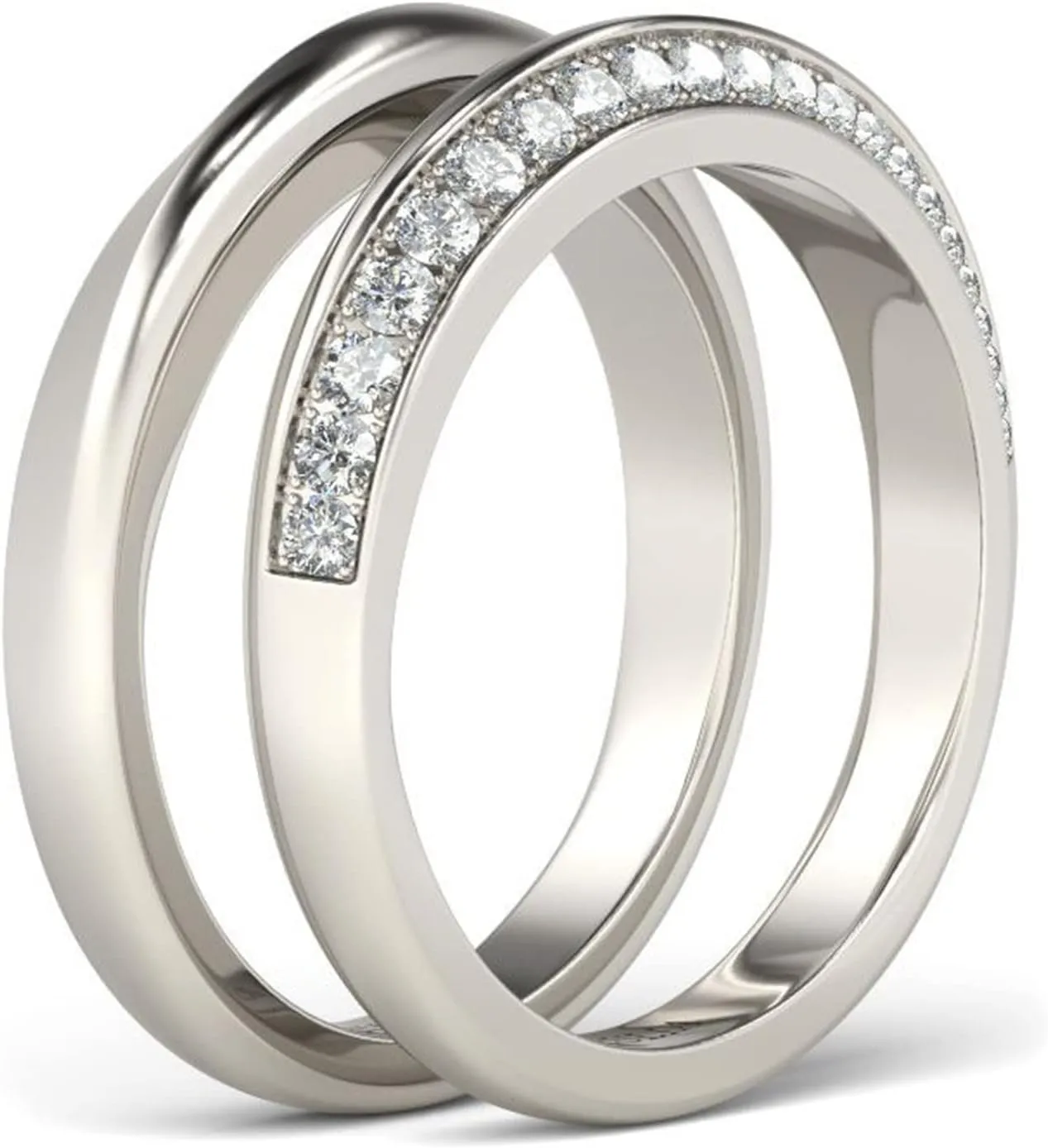 Jeulia Sterling Silver Couple Rings for His and Her Stylish Design Round Cut Matching Anniversary Wedding Diamond Ring Band Engraving Jewelry Set Valentine Day with Gift Box