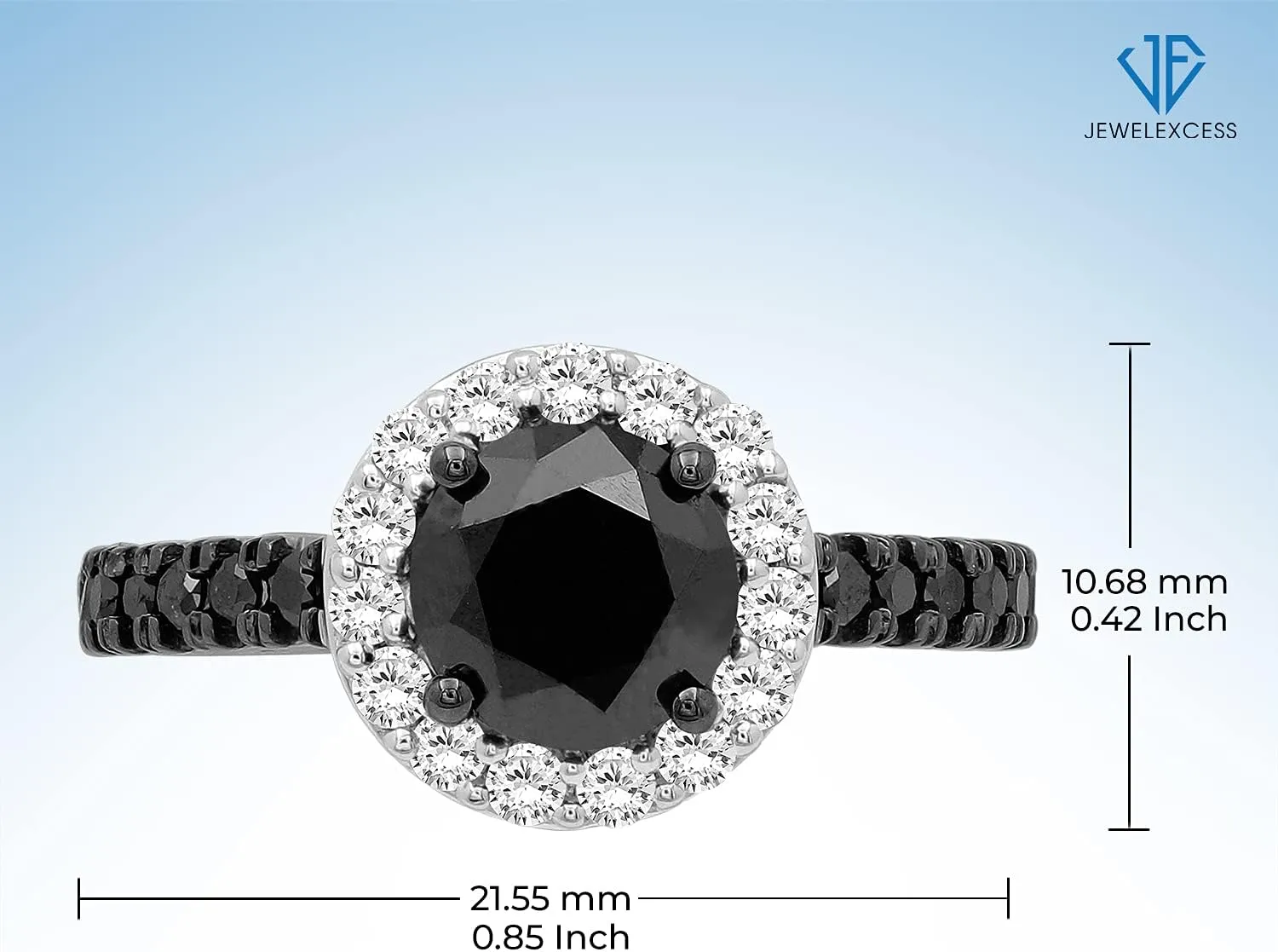 JEWELEXCESS Diamond Halo Rings  2.00CTW Black & White Diamond Halo Ring, Sterling Silver Ring Band  Black Ring Diamond Rings for Women  Birthday Gifts