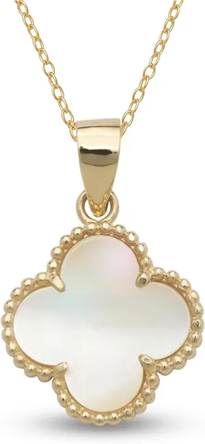 JewelryWeb - Solid 14k Yellow Gold 18" Gemstone Four-Leaf Clover Pendant Necklace - 13x20mm - Jade Clover Necklace - Onyx Clover Necklace - Mother of Pearl Clover Necklace - Clover Necklace for Women