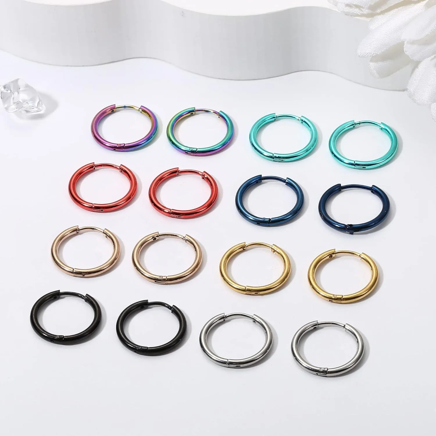 Jstyle 8 Pairs 316L Surgical Stainless Steel Small Hoop Earrings for Men Women Hypoallergenic Huggie Hoop Earrings Cartilage Helix Lobes Sleeper Hoop Earrings Set 18G 20G 8mm/10mm/12mm/14mm