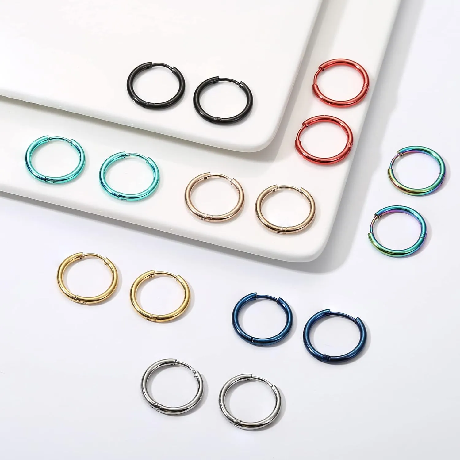 Jstyle 8 Pairs 316L Surgical Stainless Steel Small Hoop Earrings for Men Women Hypoallergenic Huggie Hoop Earrings Cartilage Helix Lobes Sleeper Hoop Earrings Set 18G 20G 8mm/10mm/12mm/14mm