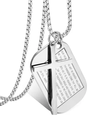 Jstyle Stainless Steel Dog Tags Cross Necklaces for Men Prayer Cross Necklace Military Rolo Chain 3mm 24 Inch