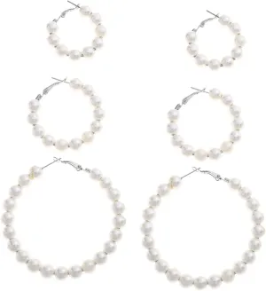 KESYOO 3 Pairs Rounded Hoop Earrings with Pearl Dangles Elegant Ear Jewelry for Women for Minimalist Style and Special Occasions Tone Various Lengths