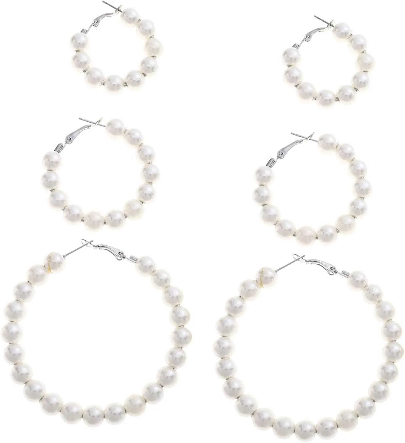 KESYOO 3 Pairs Rounded Hoop Earrings with Pearl Dangles Elegant Ear Jewelry for Women for Minimalist Style and Special Occasions Tone Various Lengths