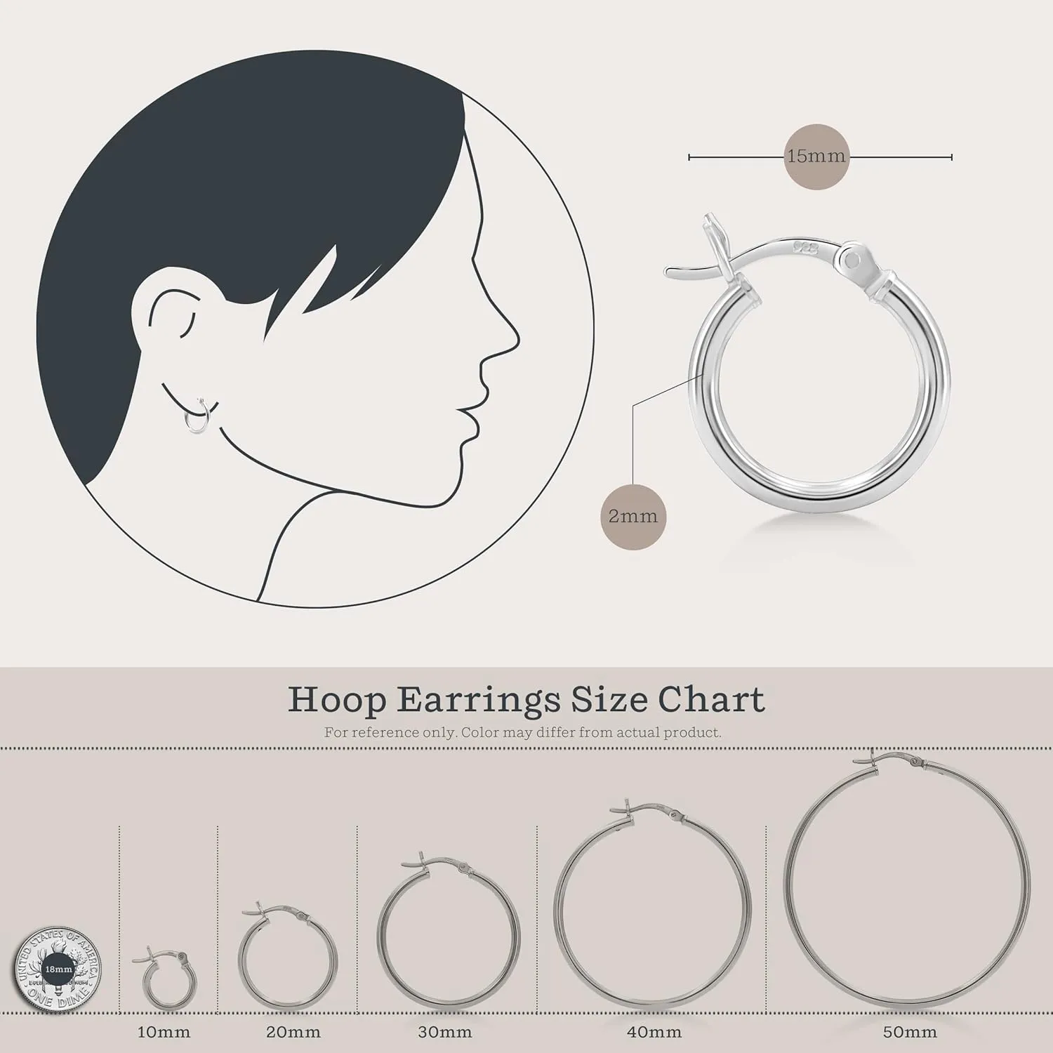 KEZEF 925 Silver Hoop Earrings for Women - Small & Large Sterling Silver Hoop Earrings for Men - Hypoallergenic Silver Earrings Available in 10mm-50mm
