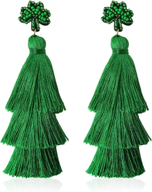 KINIVA St. Patrick's Day Earrings Green Shamrock Clover Earrings for Women Girls Handmade Bead Rhinestone Dangle Earrings Irish Holiday Jewelry Gift