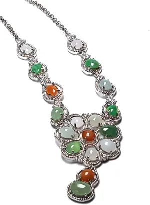 Koraba Natural Myanmar A Jade Necklace JADE Jadeite Mosaic Three-color Luxury Gemstone Women Flower Necklace