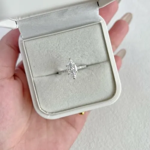 Lab Grown Diamond Ring, 1.5CT Marquise Engagement Ring for Woman, 18K White Gold Plated D Color VVS1 Clarity Promise Ring for Her, Simulated Diamond Wedding Band Anniversary Ring