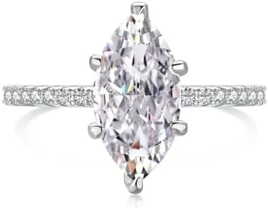 Lab Grown Diamond Ring, 1.5CT Marquise Engagement Ring for Woman, 18K White Gold Plated D Color VVS1 Clarity Promise Ring for Her, Simulated Diamond Wedding Band Anniversary Ring