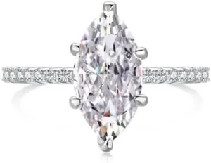 Lab Grown Diamond Ring, 1.5CT Marquise Engagement Ring for Woman, 18K White Gold Plated D Color VVS1 Clarity Promise Ring for Her, Simulated Diamond Wedding Band Anniversary Ring