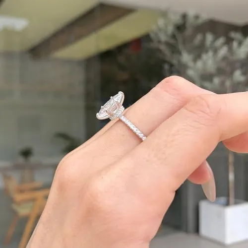 Lab Grown Diamond Ring, 1.5CT Marquise Engagement Ring for Woman, 18K White Gold Plated D Color VVS1 Clarity Promise Ring for Her, Simulated Diamond Wedding Band Anniversary Ring