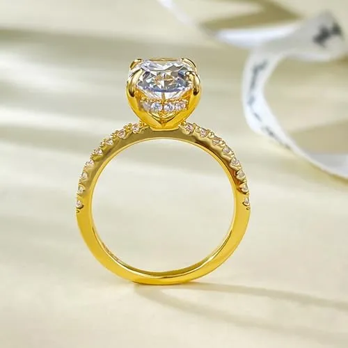 Lab Grown Engagement Ring for Women, 3.5CT Oval Cut 18k Gold Plated 4-Prong Lab Created Simulated Diamond Wedding Band, Promise Bridal Diamond Ring for Her