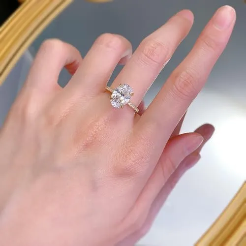 Lab Grown Engagement Ring for Women, 3.5CT Oval Cut 18k Gold Plated 4-Prong Lab Created Simulated Diamond Wedding Band, Promise Bridal Diamond Ring for Her