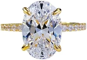 Lab Grown Engagement Ring for Women, 3.5CT Oval Cut 18k Gold Plated 4-Prong Lab Created Simulated Diamond Wedding Band, Promise Bridal Diamond Ring for Her