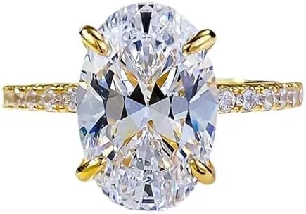 Lab Grown Engagement Ring for Women, 3.5CT Oval Cut 18k Gold Plated 4-Prong Lab Created Simulated Diamond Wedding Band, Promise Bridal Diamond Ring for Her