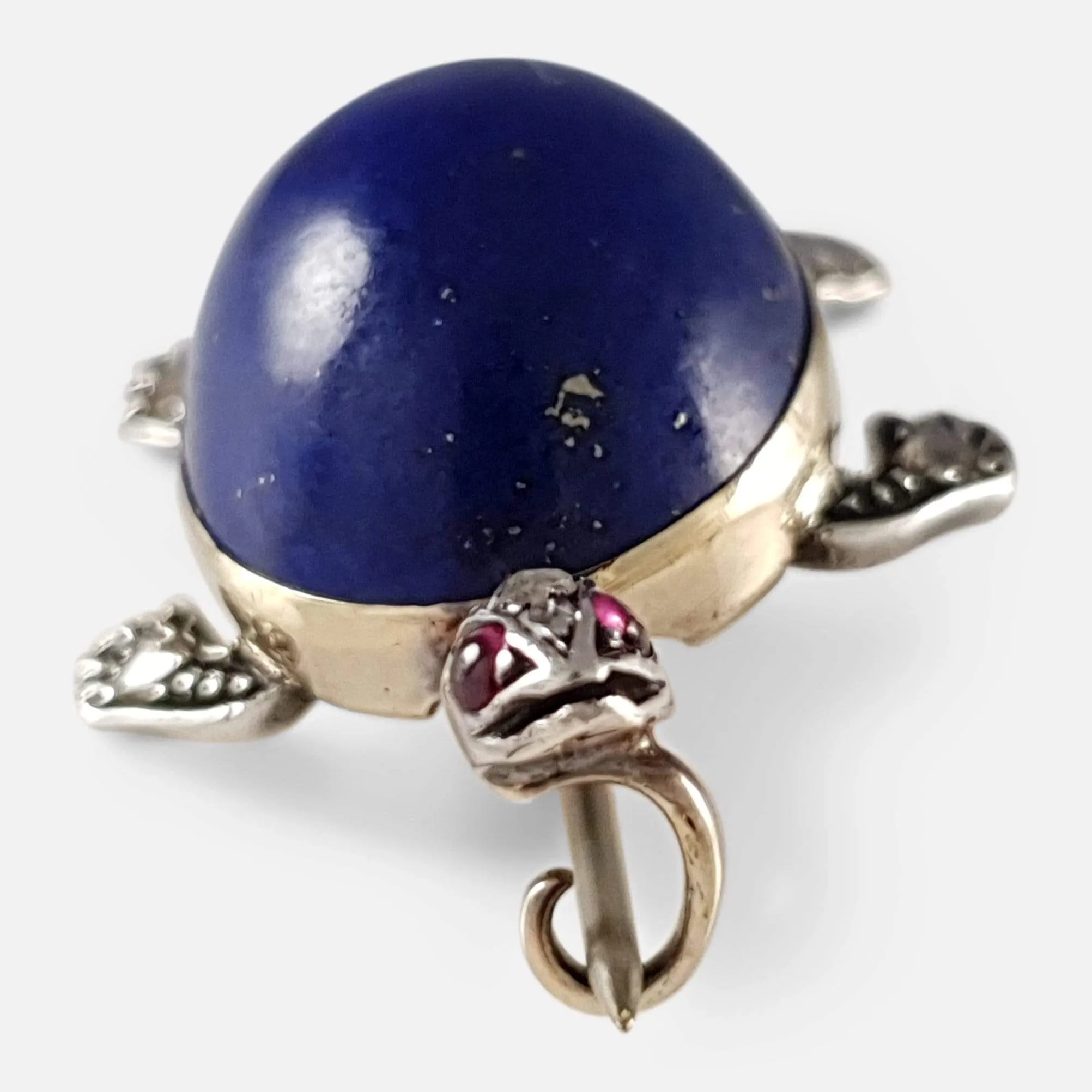 Lapis Lazuli, Diamond, and Ruby Turtle Brooch
