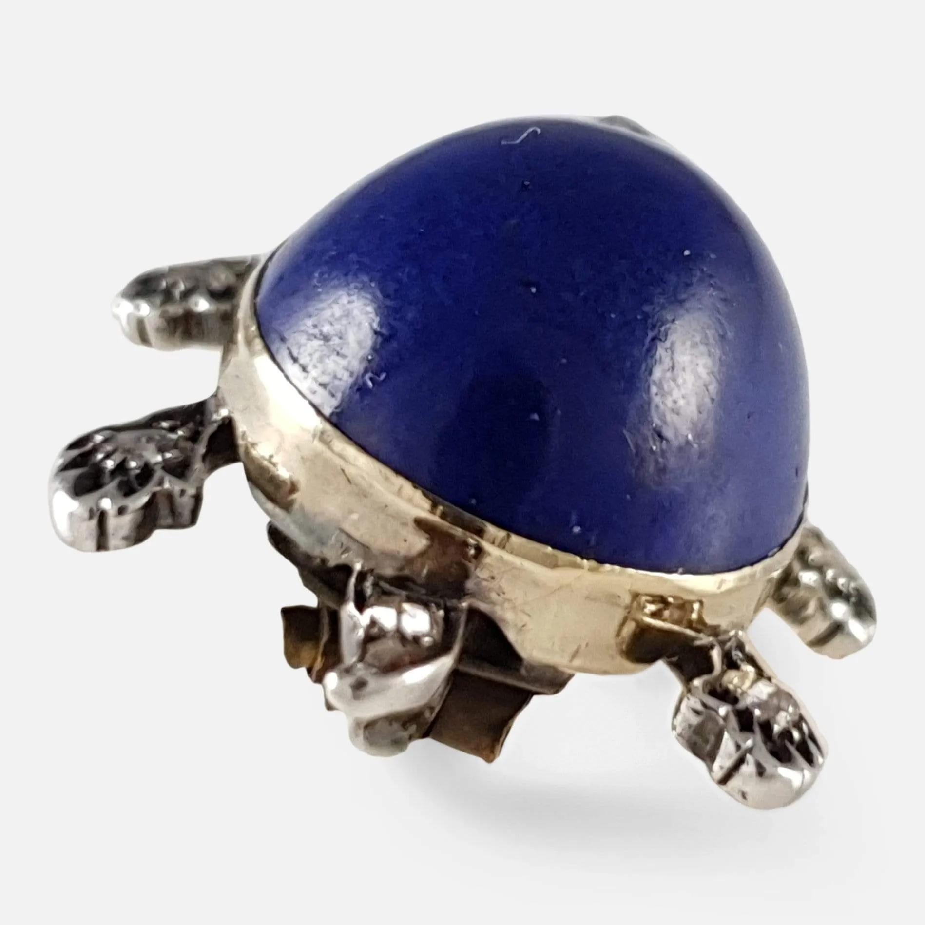 Lapis Lazuli, Diamond, and Ruby Turtle Brooch