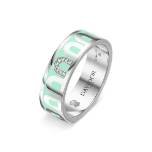 L’Arc de DAVIDOR Ring MM, 18k White Gold with Palm Beach Lacquered Ceramic and Porta Simple Diamonds