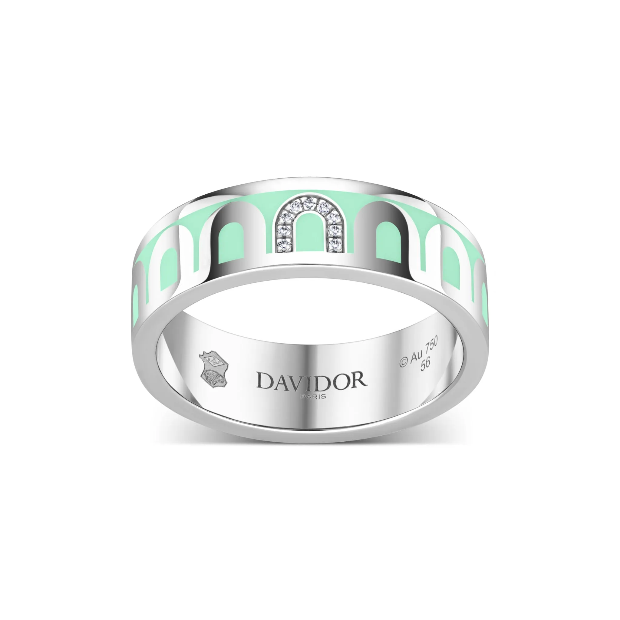 L’Arc de DAVIDOR Ring MM, 18k White Gold with Palm Beach Lacquered Ceramic and Porta Simple Diamonds