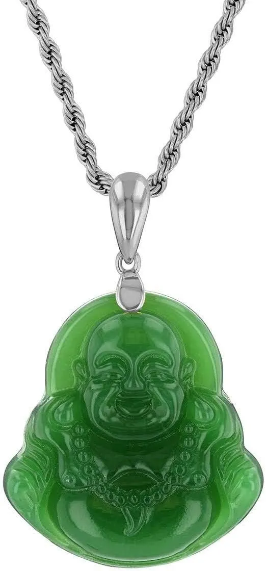 Laughing Buddha Green Jade Pendant Silver Necklace Rope Chain Genuine Certified Grade A Jadeite Jade Hand Crafted, Jade Necklace, 14k Laughing Jade Buddha necklace, Jade Medallion