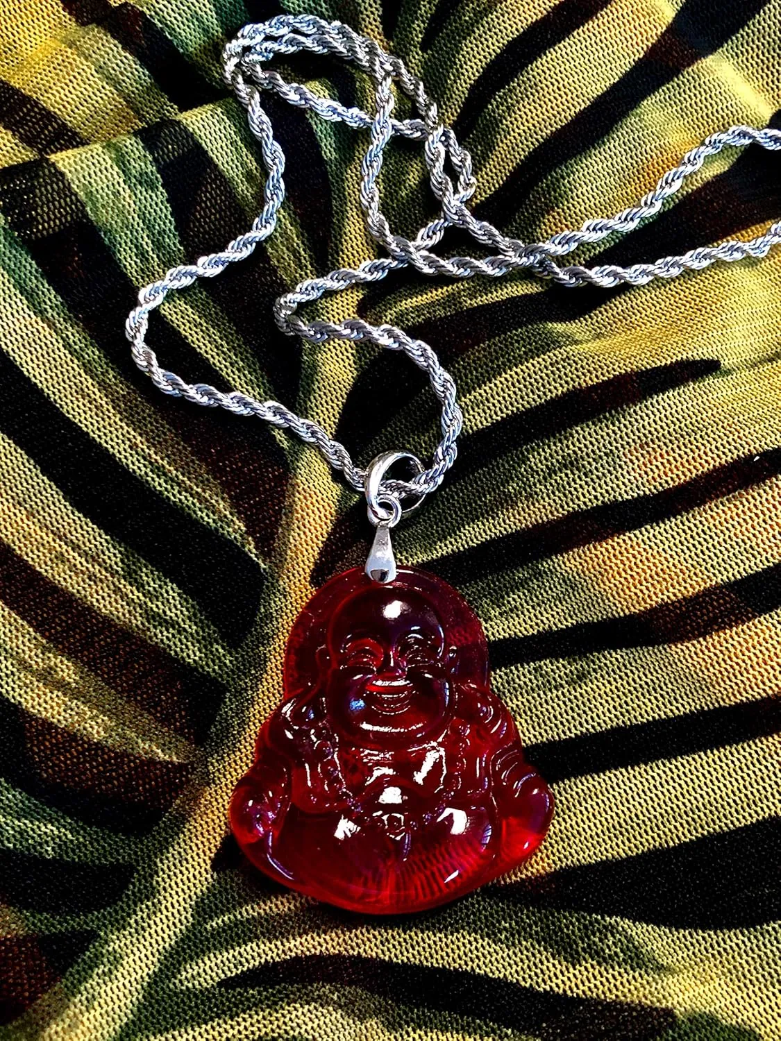 Laughing Buddha Red Jade Pendant Silver Necklace Rope Chain Genuine Certified Grade A Jadeite Jade Hand Crafted, Jade Necklace, 14k Laughing Jade Buddha necklace, Jade Medallion