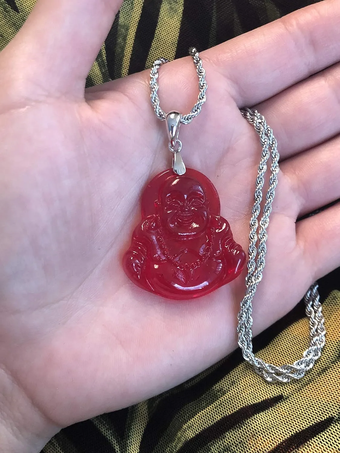 Laughing Buddha Red Jade Pendant Silver Necklace Rope Chain Genuine Certified Grade A Jadeite Jade Hand Crafted, Jade Necklace, 14k Laughing Jade Buddha necklace, Jade Medallion