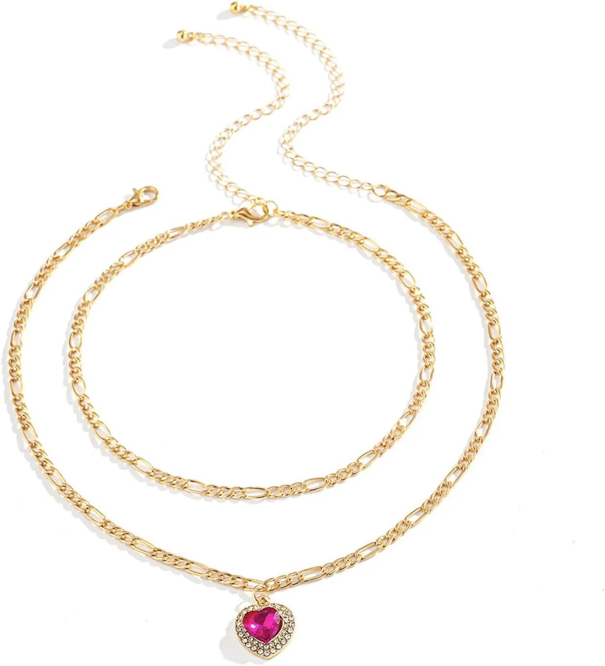 Layered Choker Necklace, Dainty Layered Necklaces for Women Heart Shaped Gem Pendant Chain Necklaces Jewelry Gifts for Birthday Wedding, 2 Pieces, Gold