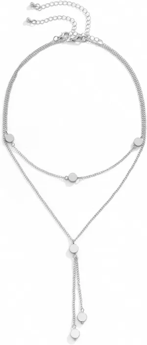 Layered Choker Necklaces for Women, Dainty Layered Choker Necklace Round Long Chain Y Pendant Necklaces Jewelry Birthday Gift for Her, 2 Pieces