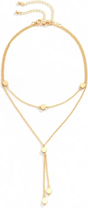 Layered Choker Necklaces for Women, Dainty Layered Choker Necklace Round Long Chain Y Pendant Necklaces Jewelry Birthday Gift for Her, 2 Pieces