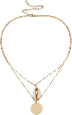 Layered Choker Necklaces for Women, Dainty Layered Choker Necklace Shell Pendant Chain Necklaces Jewelry Gifts for Birthday Wedding, 2 Layers, Gold, 50CM