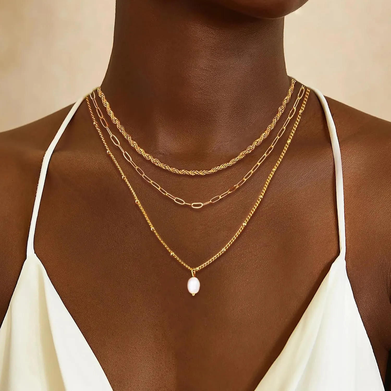 Layered Gold Necklaces for Women Dainty Gold Necklace Stack Pearl Circle Layering Chain Necklace Trendy Trendy Gold Stacked Jewelry Gifts
