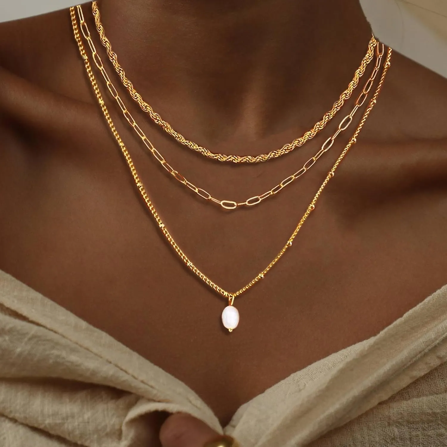 Layered Gold Necklaces for Women Dainty Gold Necklace Stack Pearl Circle Layering Chain Necklace Trendy Trendy Gold Stacked Jewelry Gifts