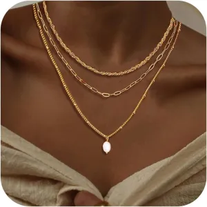 Layered Gold Necklaces for Women Dainty Gold Necklace Stack Pearl Circle Layering Chain Necklace Trendy Trendy Gold Stacked Jewelry Gifts