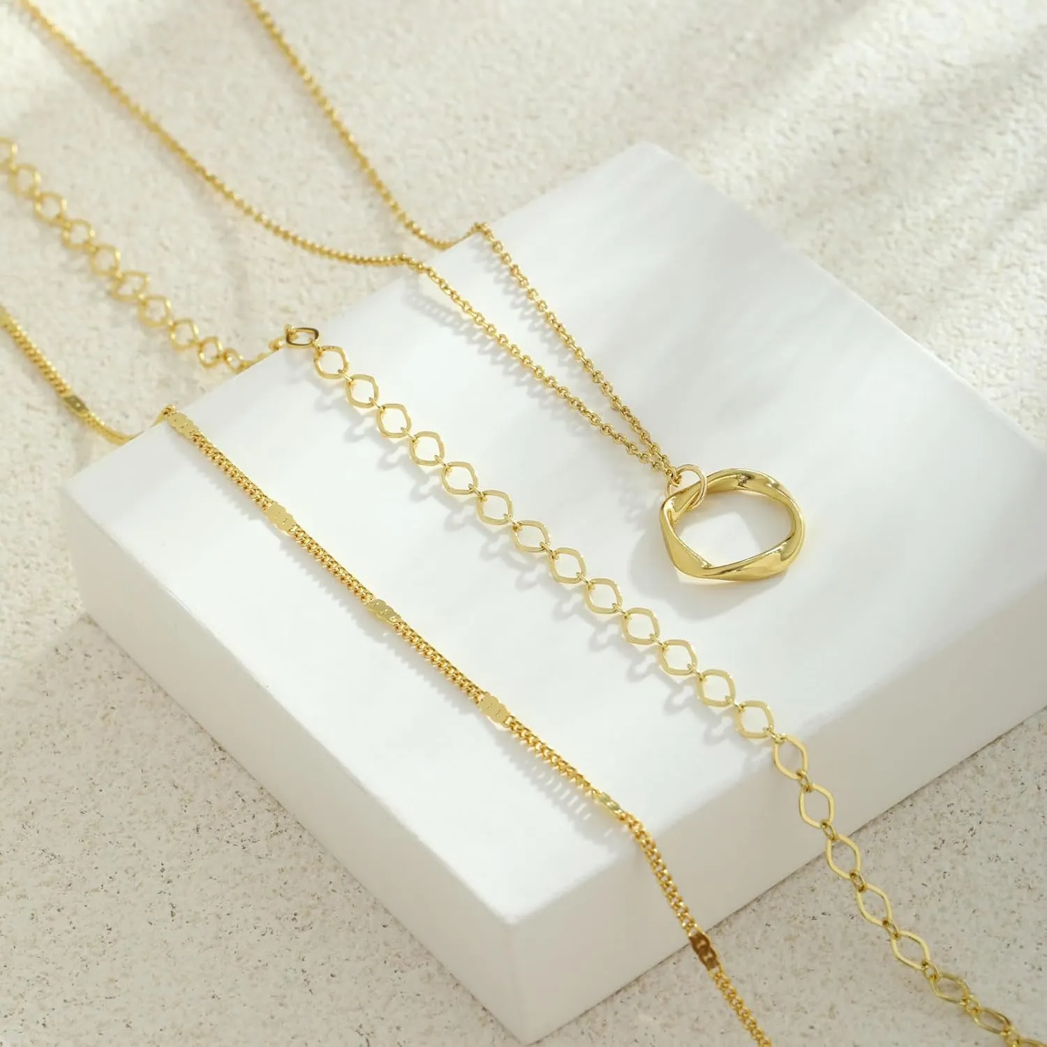 Layered Gold Necklaces for Women Stackable Dainty 14K Gold Plated Silver Chain Necklace Layering Cute Fashion Pendant Choker Necklaces Trendy Jewelry Set Gifts for Women