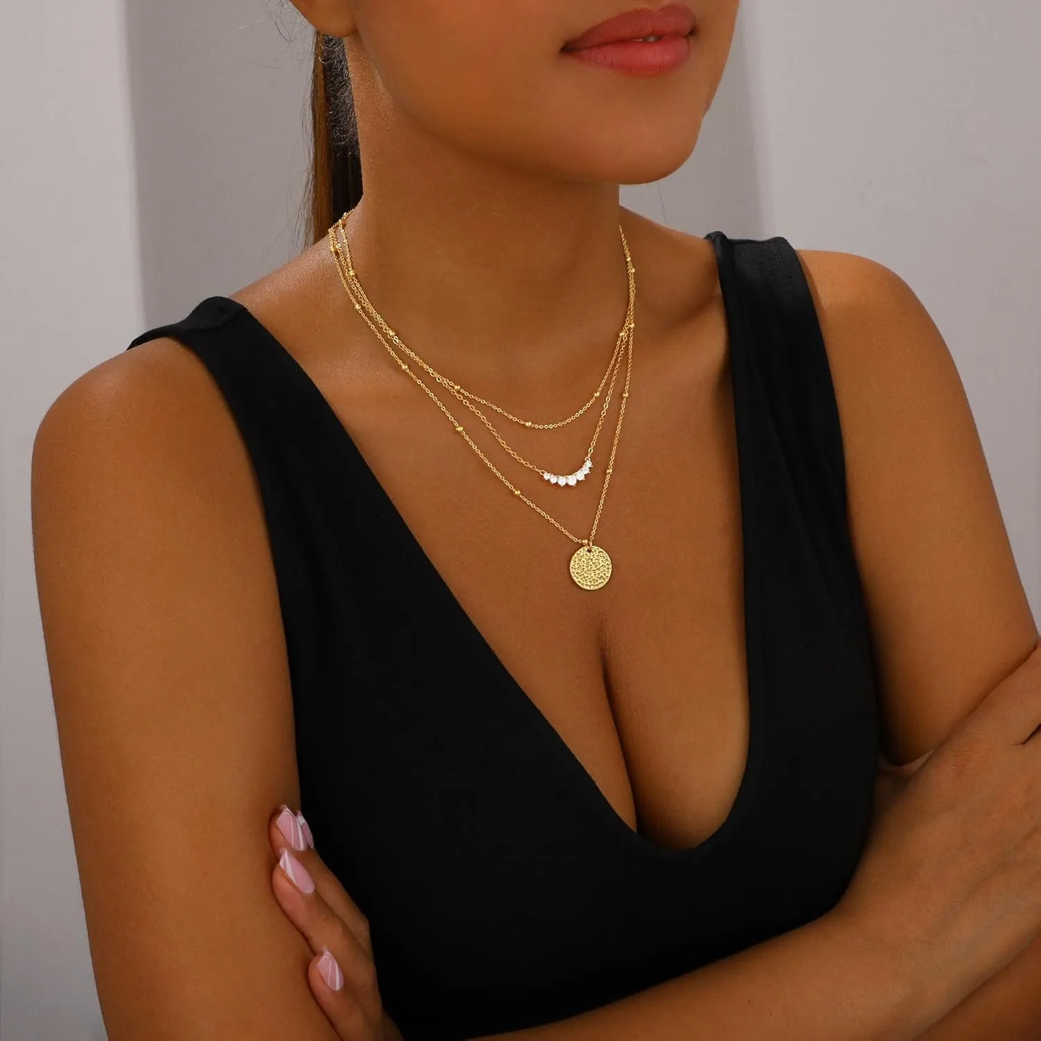 Layered Gold Necklaces for Women Stackable Dainty 14K Gold Plated Silver Chain Necklace Layering Cute Fashion Pendant Choker Necklaces Trendy Jewelry Set Gifts for Women