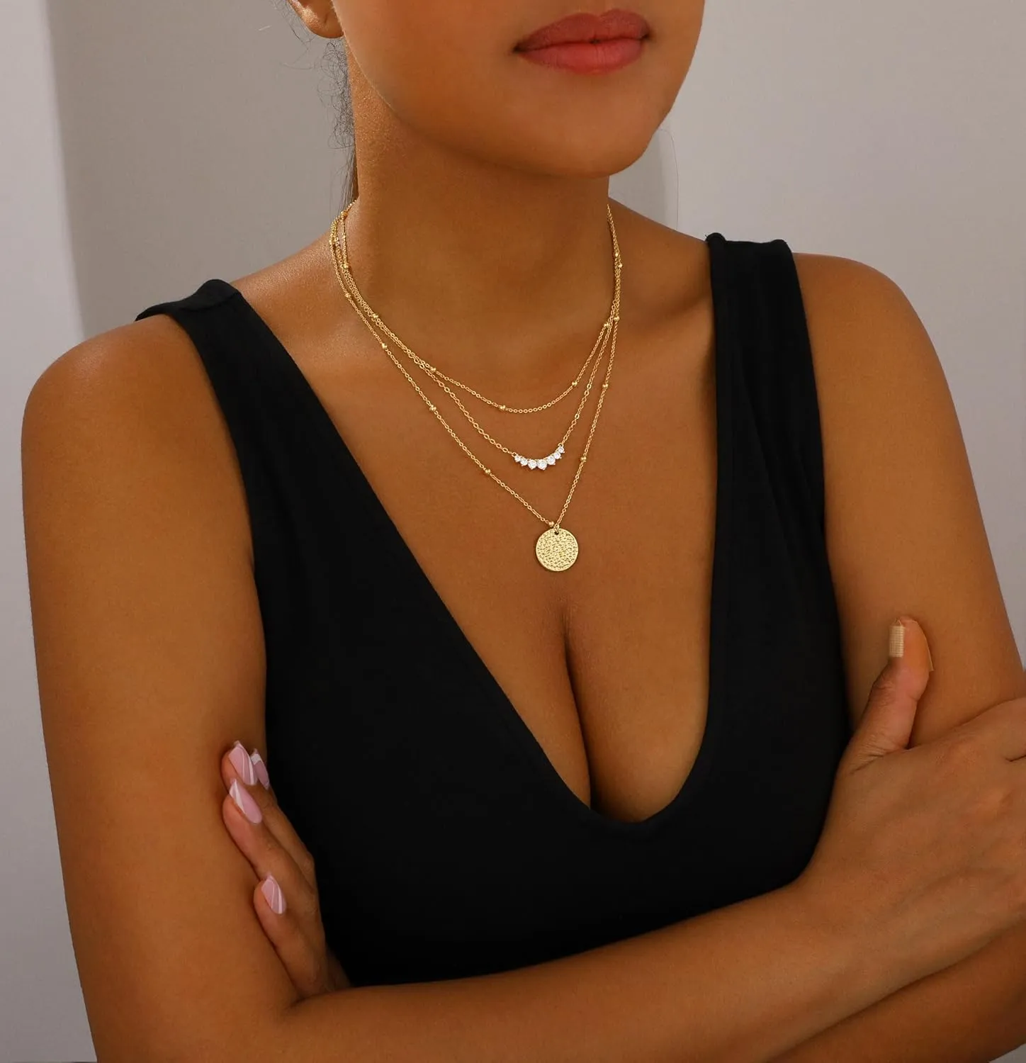 Layered Gold Necklaces for Women Stackable Dainty 14K Gold Plated Silver Chain Necklace Layering Cute Fashion Pendant Choker Necklaces Trendy Jewelry Set Gifts for Women