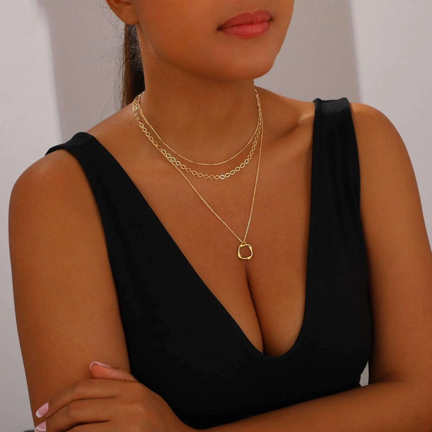 Layered Gold Necklaces for Women Stackable Dainty 14K Gold Plated Silver Chain Necklace Layering Cute Fashion Pendant Choker Necklaces Trendy Jewelry Set Gifts for Women