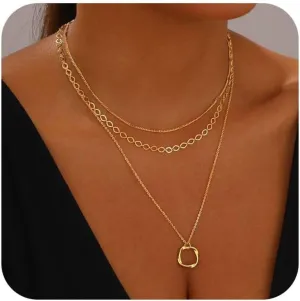 Layered Gold Necklaces for Women Stackable Dainty 14K Gold Plated Silver Chain Necklace Layering Cute Fashion Pendant Choker Necklaces Trendy Jewelry Set Gifts for Women