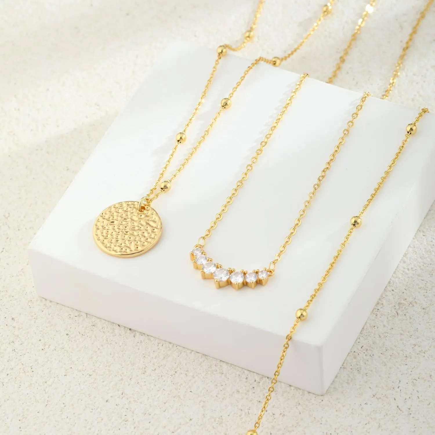 Layered Gold Necklaces for Women Stackable Dainty 14K Gold Plated Silver Chain Necklace Layering Cute Fashion Pendant Choker Necklaces Trendy Jewelry Set Gifts for Women