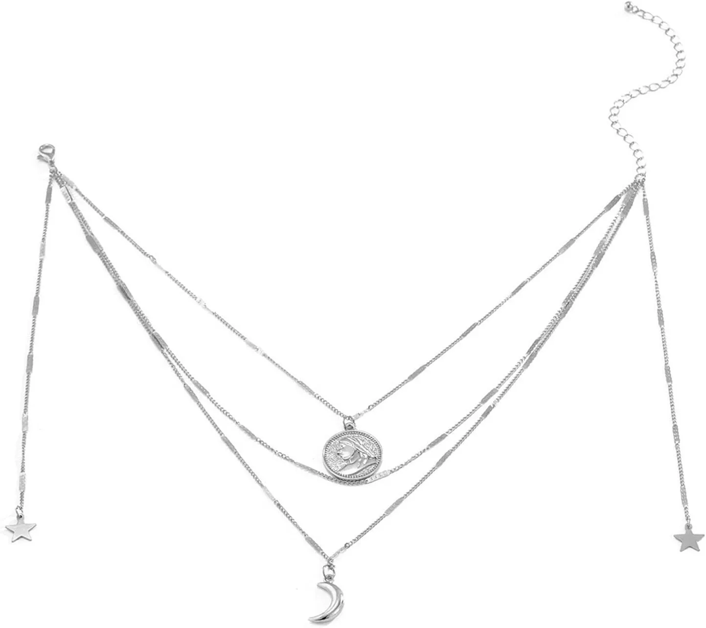 Layered Necklace for Women, Dainty Layering Necklaces for Women Star Moon Tassel Pendant Chain Necklaces Jewelry Birthday Gift for Her, 3 Pieces