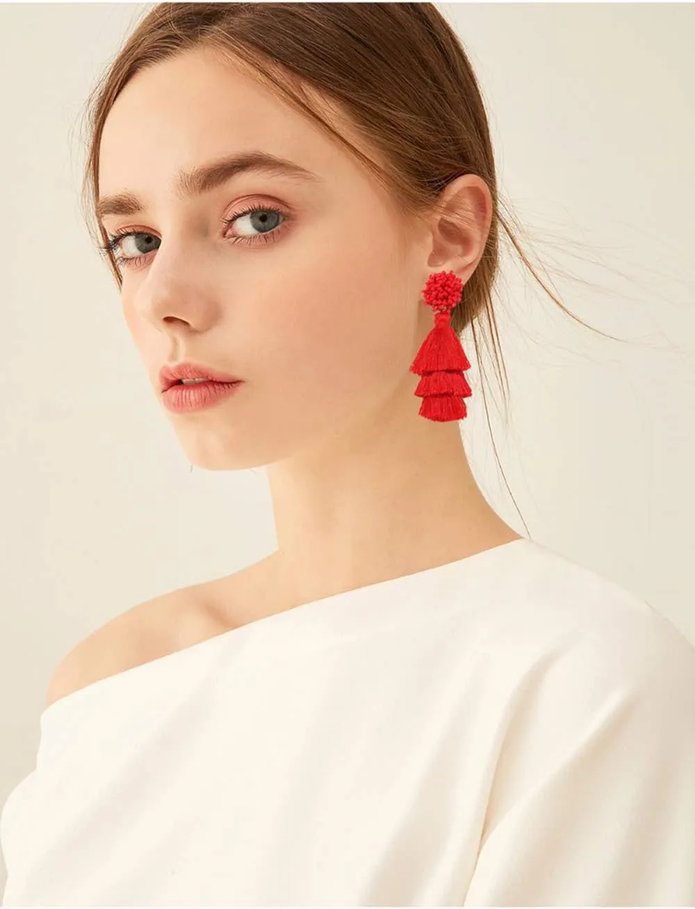 Layered Tassel Earring Bohemian Lightweight Colorful Tiered Thread long Fringe Tassel Drop Dangle Beaded Statement Stud Earring Women Gifts