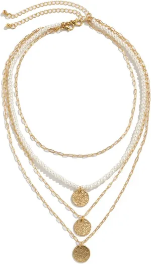 Layering Necklaces for Women, Dainty Layered Choker Necklace Coin Pearl Pendant Chain Necklaces for Women Girls, 4 Pieces