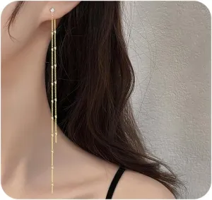 Long Gold Dangle Earrings for Women,Trendy Silver Tassel Chain Drop Earrings Minimalist Bride Wedding Earrings,Charm Party Jewelry Accessories Gifts